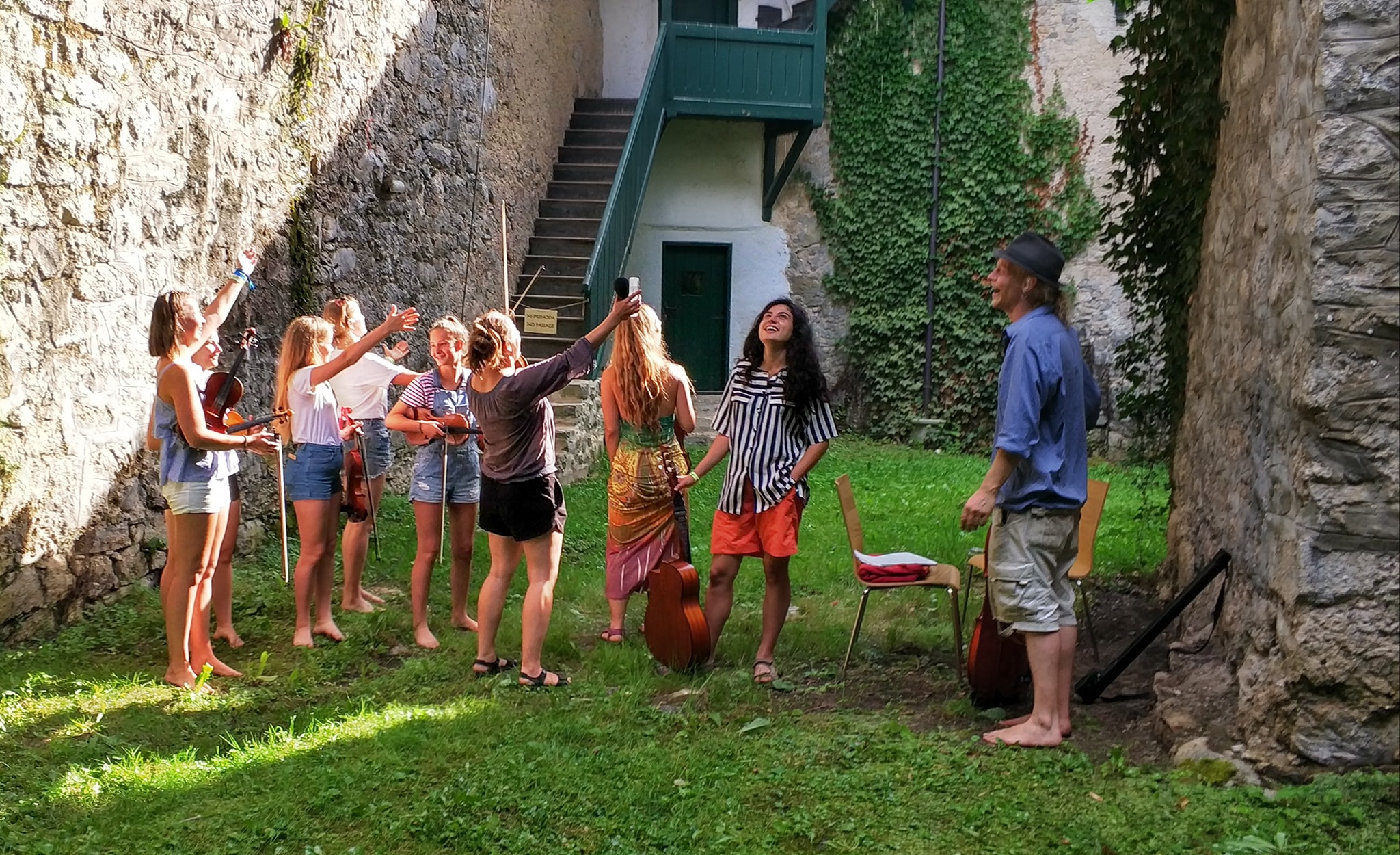 7/8 violins and base, Floating Castle Festival, Slovenia, August 2018
